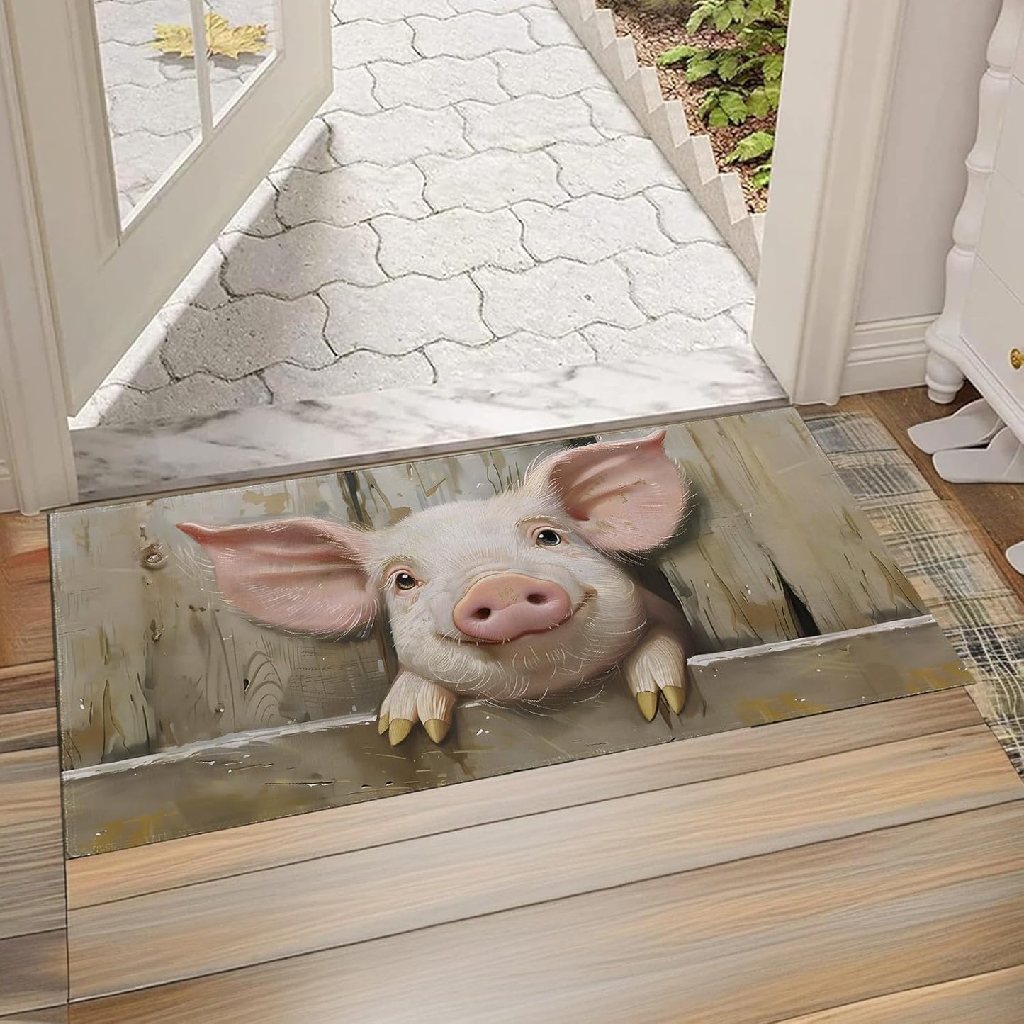 Farmhouse Pig Indoor Doormat, Non-Woven Fabrics Non Slip Floor Mat 17x29.5 in Area Rug Quick Absorbent Entrance Rug Front Door Mat, Welcome Mats Entryway Rug Doormats for Kitchen Home Bedroom