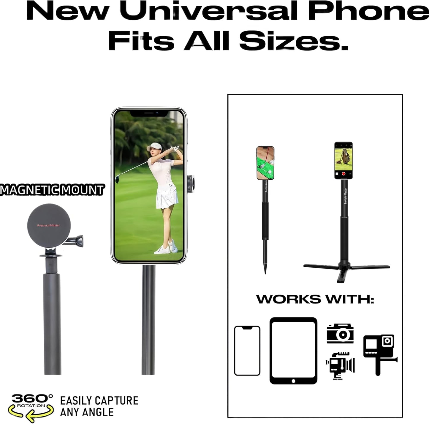 Golf Tripod Monopod Magnetic Golf Film Stick 52" Adjustable Aluminum, Golf Swing Training Aid Compatible with iPhone Android Phones Action Camera