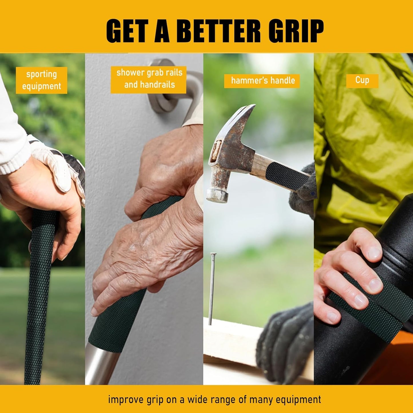 Rubber Grip Tape, 1 In x 20 Ft Non-Abrasive Grip tape for handles, Strong Adhesive Waterproof Heat Resistant Cushion grip, Comfortable in hands, perfect for handles, handlebars, or any slippery stuff