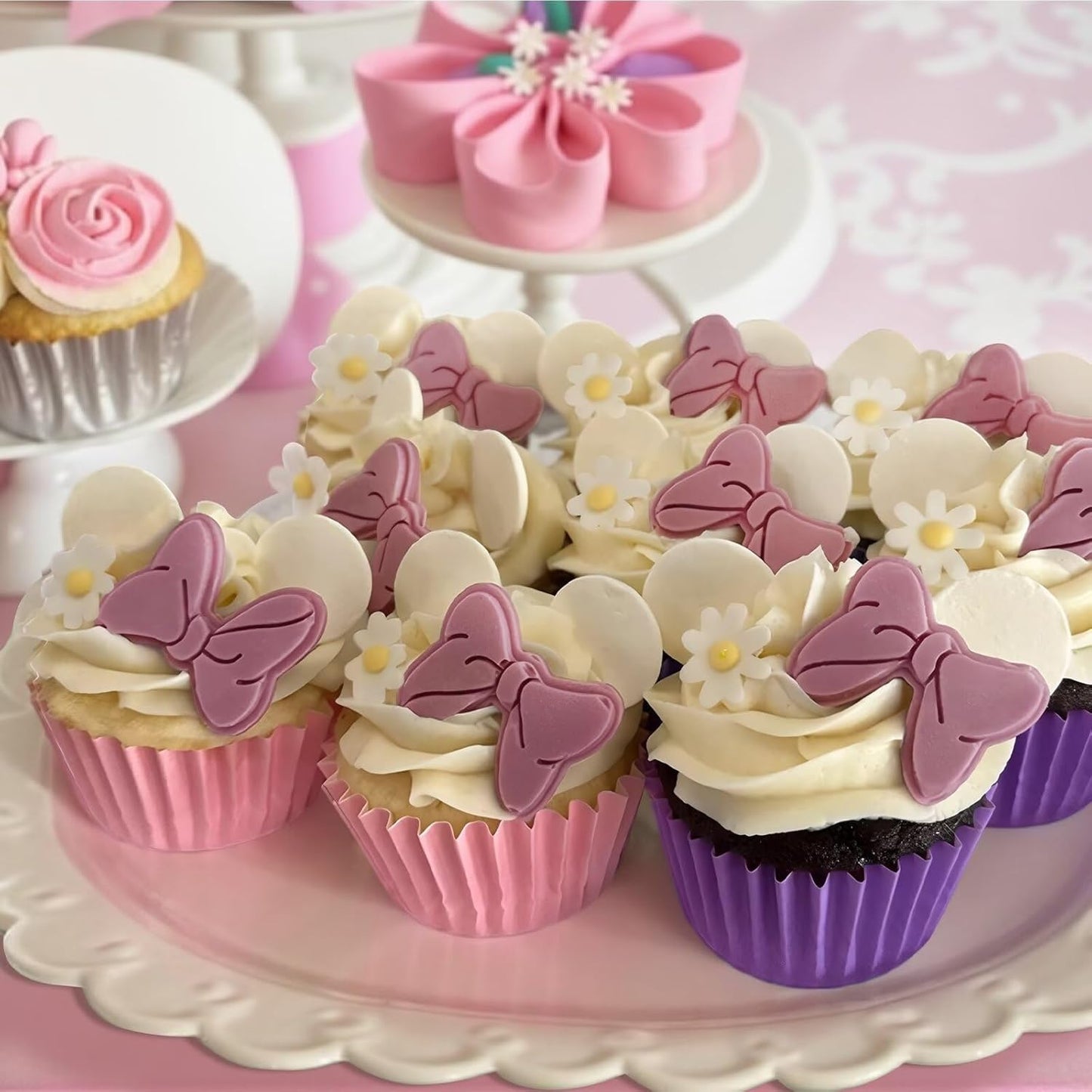 4 Pcs Bow Silicone Mold Fondant Bow Mold Cupcake Bow Molds for Cake Decorating Chocolate Candy Cake Pop Molds for DIY Desserts Fondant Clay