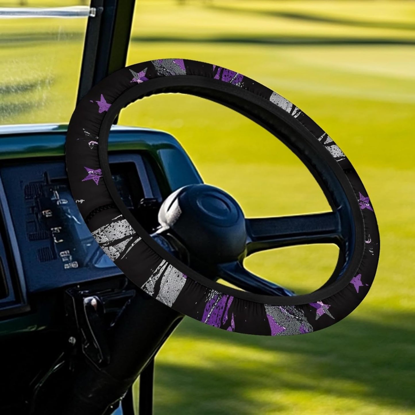 Purple American Flag Golf Cart Steering Wheel Cover Camouflag Steering Wheel Covers for Golf Cart Accessories Sun Shade Cover, 4th of July