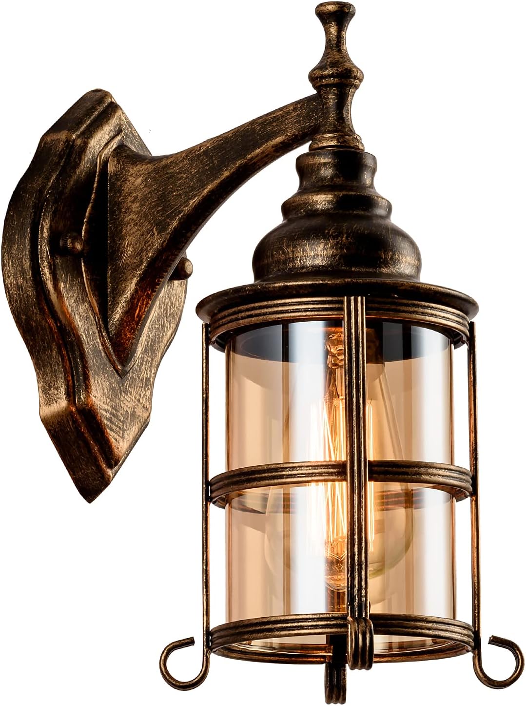 Rustic Amber Glass Wall Sconce 1-Pack, Bronze Brushed, Vintage Farmhouse Lamp Porch Lighting Waterproof Retro Lamp for Indoor Bedroom Living Room Outdoor（NO Bulb）