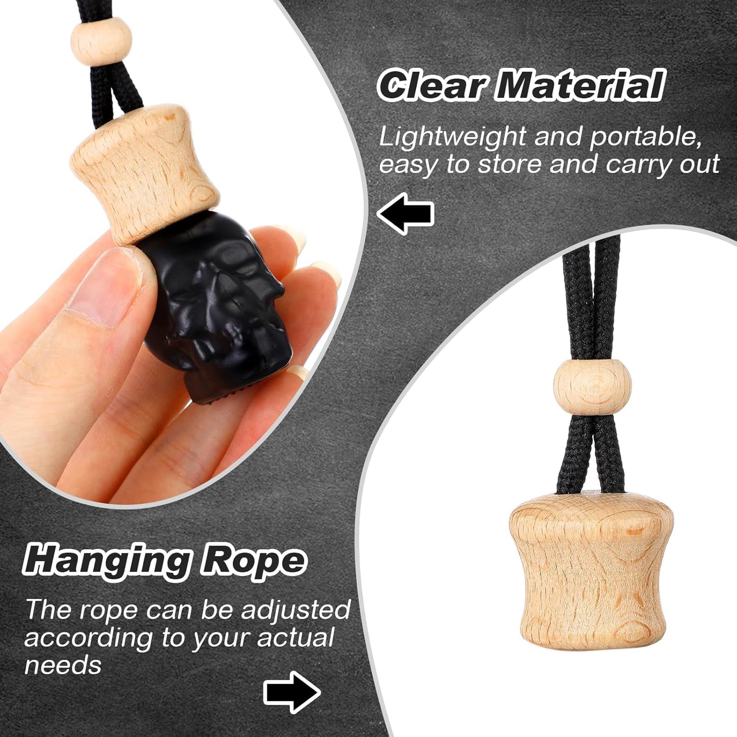 BBTO 50 Pcs Hanging Car Air Freshener Black Car Diffuser Bottles Empty Glass Perfume Bottle Freshener Diffuser Bottle Pendant for Essential Oil Fragrance Aromatherapy Bottle Ornament (Skull Head)