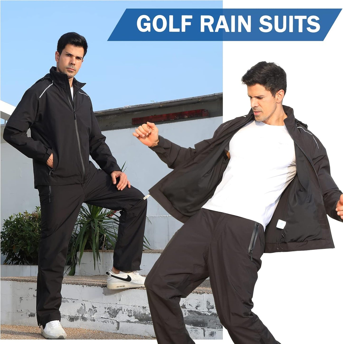 K.E.J. Golf Rain Jacket for Men Waterproof Raincoat Lightweight Jacket Golf Suit for Hiking Cycling Running Camping Traveling
