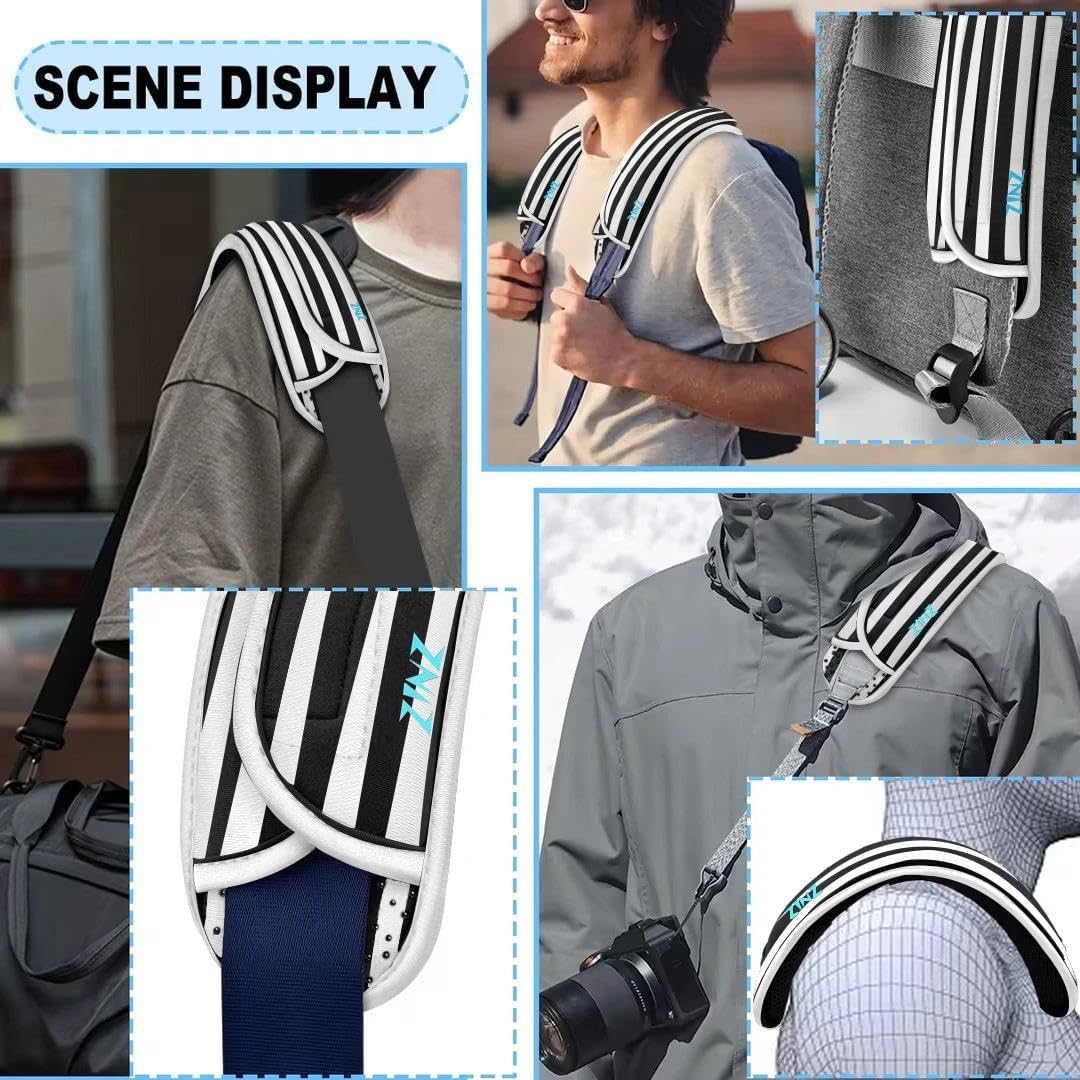 ZINZ 2-Pack Universal Shoulder Pad with Ultra Thick Cushion for Bag Luggage Bag Crossbody, Plus Long & Anti-Slip & Breathable,Black & White Stripes