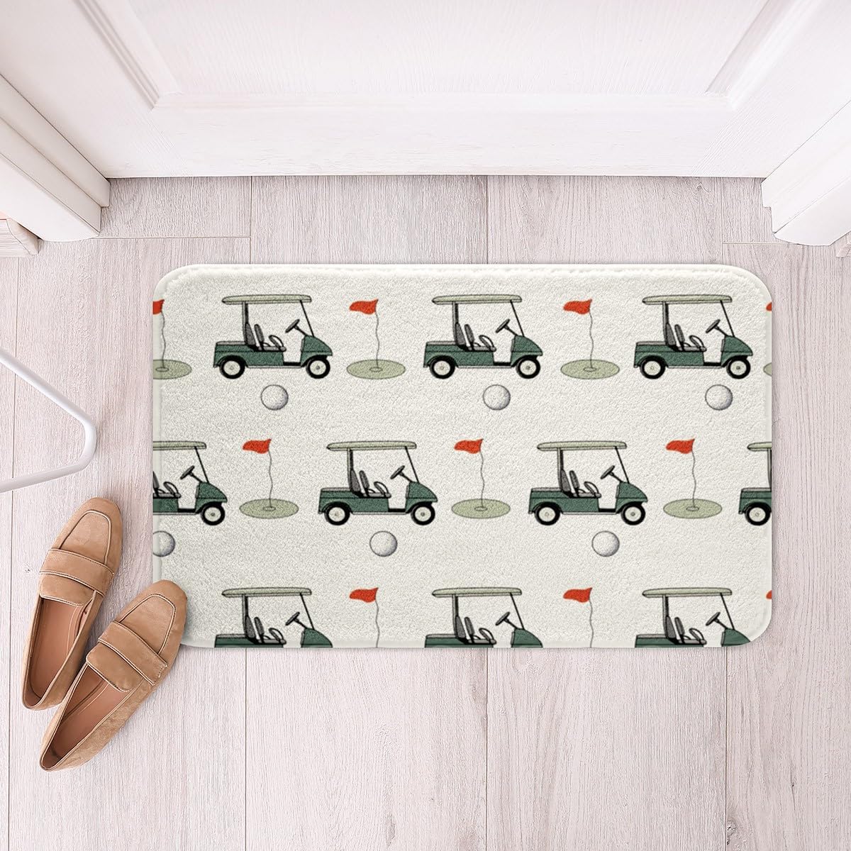 Feelyou Golf Polyester Bath Rug Ball Games Themed Soft Fleece Door Carpet for Kids Boys Girls Golf Club Non Slip Bath Mat Green Course Bathroom Floor Indoor Doormat,20x32 Inch