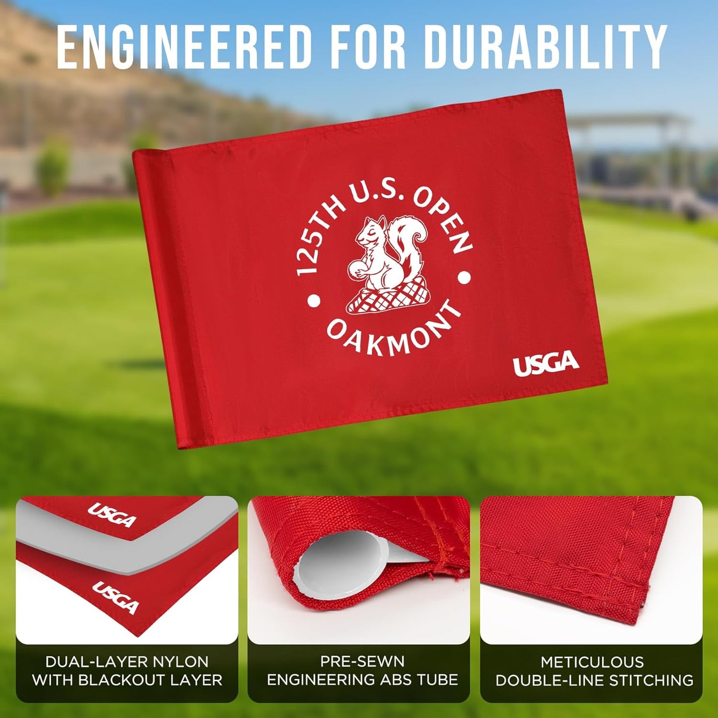 Standard Golf Flag U.S.Tour 2025, Tube Insert, 14x20 Inch 420D Nylon Dual-Sided Silk-Screen, Ideal for Practice Putting Green, Driving Range, Course, Club, Red, 1-Pack
