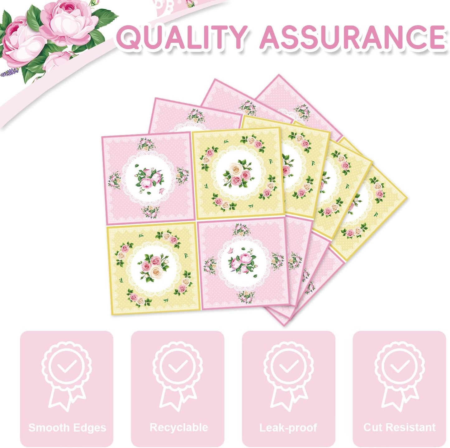 48Pcs Tea Party Decorations Floral Birthday Paper Plates and Napkins Forks Sets Supplies Serves 16 Pastel Tea Party Set Floral Paper Plates for Wedding Bridal Baby Shower Decorations
