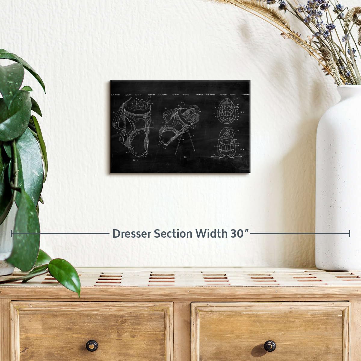 ElephantStock Ridged Golf Bag Dividers BW Patent Canvas - 1 Panel Sports Patent Wall Art Decor - Sports Decorations for Boys Room - Wall Art and Office Decor - 12" X 8"