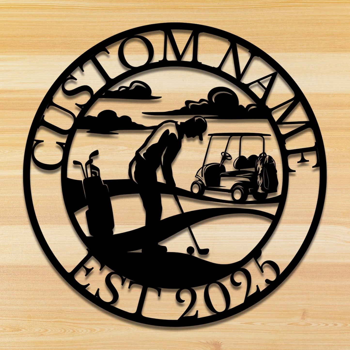 Personalized Custom Crossed Golf Metal Wall Art,Personalized Golfer Name Sign Decoration For Room,Hole Golf Club Decoration (Style-1)