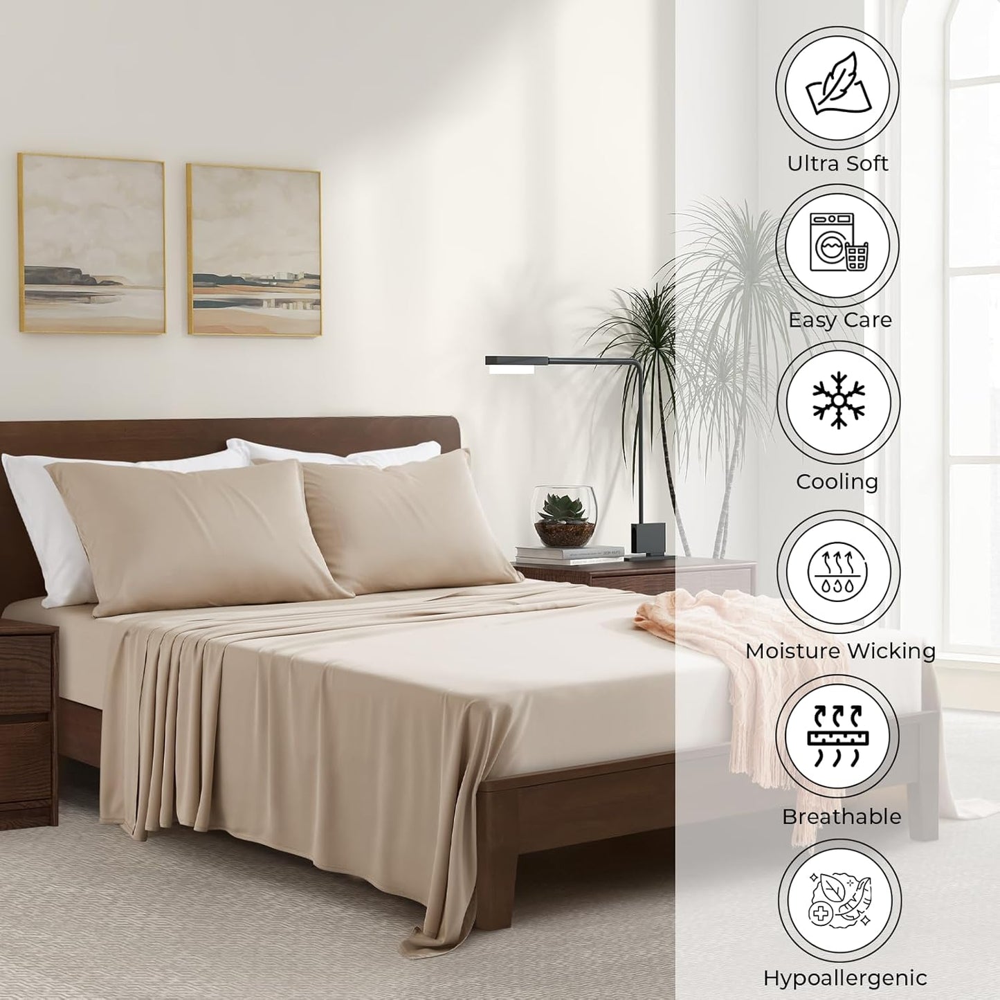 Luxury Bamboo Market | King Envelope Pillowcase Set | 100% Viscose Made from Bamboo | Organically Grown | Ultra Soft | Cooling | 2pcs [Dune]