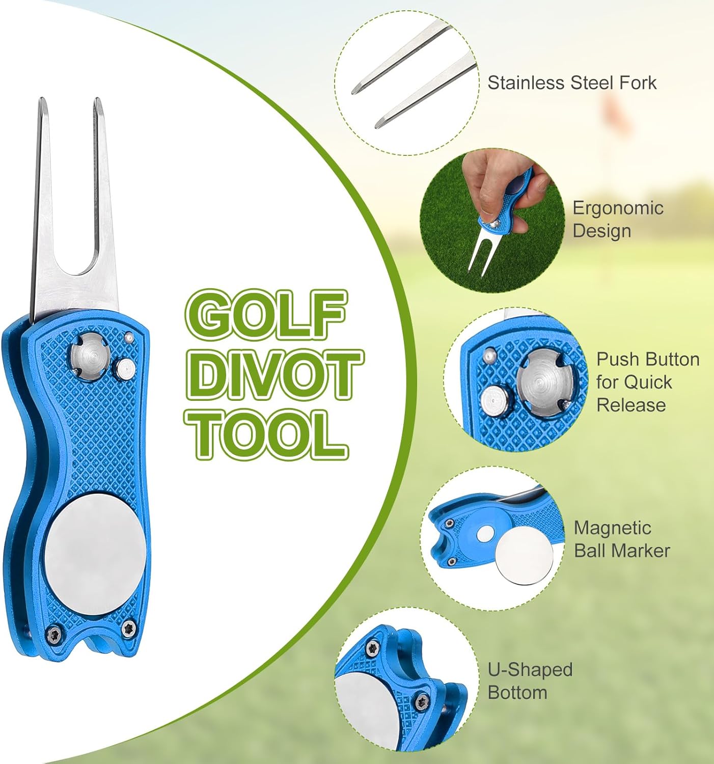 PATIKIL Golf Divot Repair Tool Foldable Metal Golf Green Divot Tool with Magnetic Ball Marker & Stainless Steel Fork