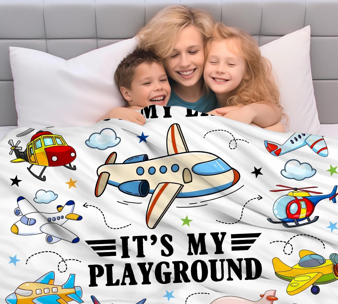 Cute Pilot Airplane Blanket Gifts for Boys Girls Kids Airman,Soft Lightweight Aircraft Flying Throw Blanket Birthday for Pilots Men Women Adults 50"X40"