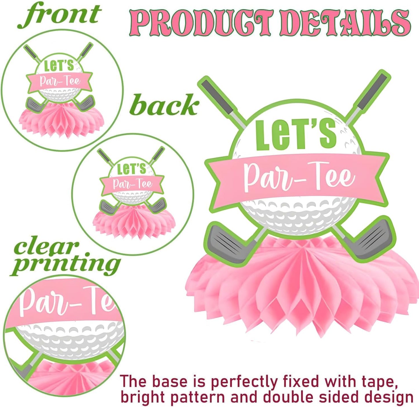Golf Let's Par-Tee Banner Pink Golf Theme Birthday Party Decoration Hanging Swirls Pink Golf Honeycomb Centerpieces Golf Decor for Golf Lover Girls Sports Theme Party Golf Baby Shower Decoration