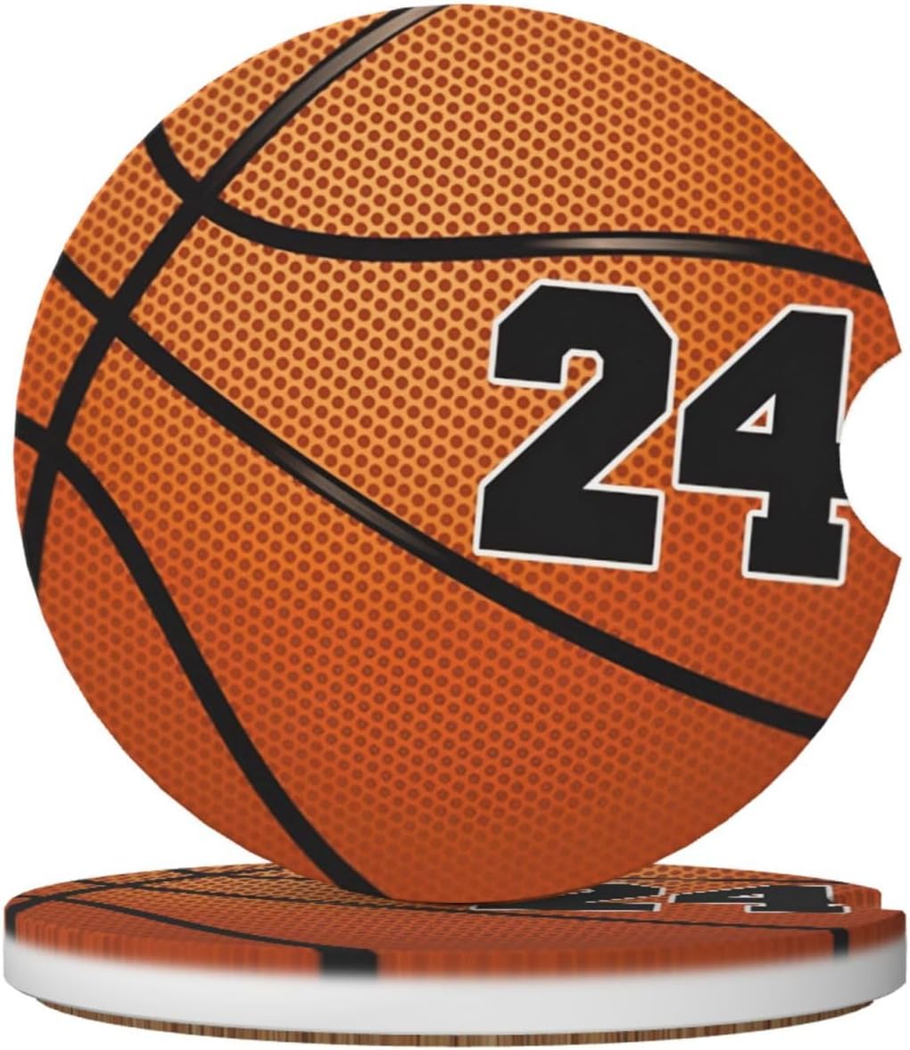 Car Cup Holder Coasters, Basketball No 24 Car Coasters for Cup Holder Drinks, 2 Pack Ceramic Cute Auto Interior Accessories for Women Men