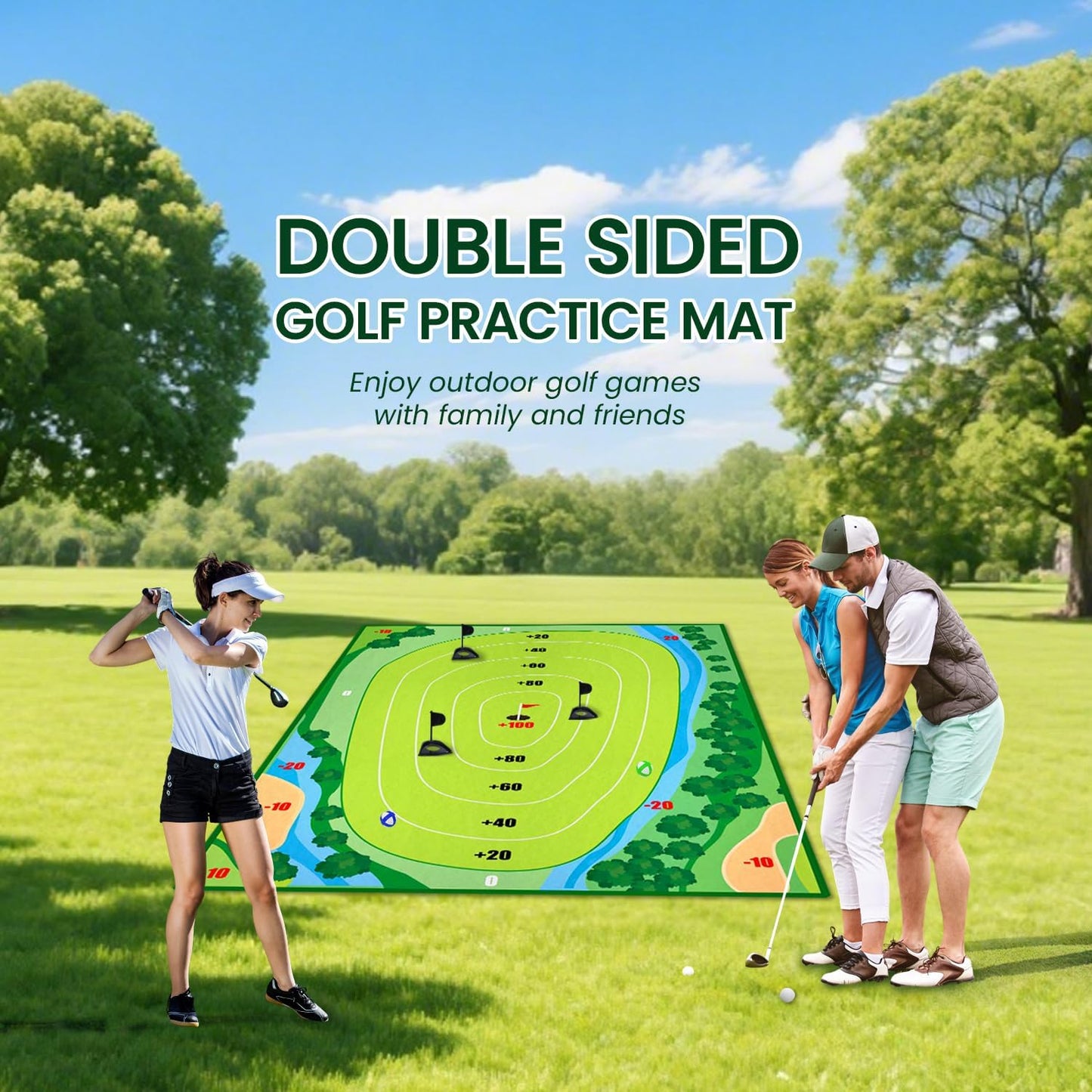 Golf Chipping Game Mat Double Sided,54 pcs Golf Game Set with 6×5 FT Golf Practice Mat,Outdoor Indoor Hitting Games for Adults & Kids,Home Backyard Garage Game, for Family Gatherings