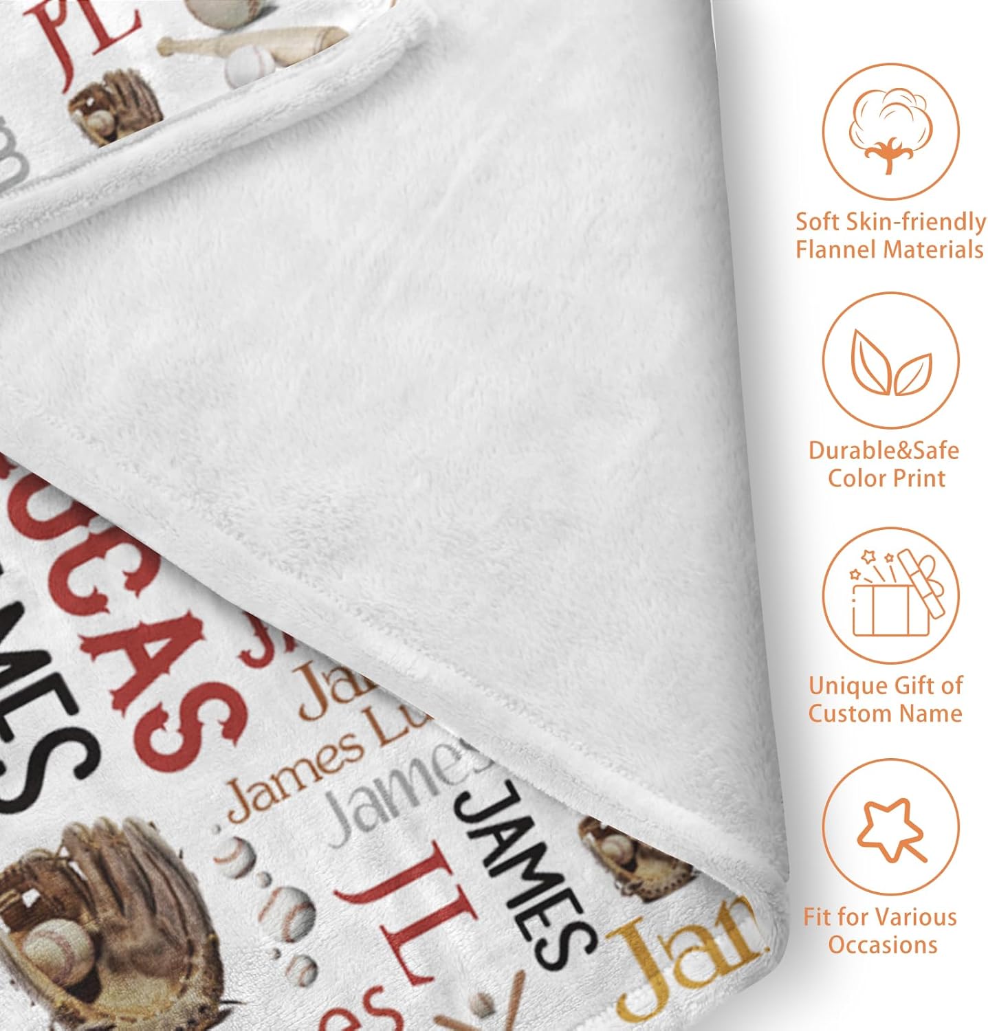 Custom Name Baseball Blanket - Personalized Names Soft Plush Flannel Throw Blankets for Baby Kids Teen Boys Girls Holidays Birthdays Gifts Color05