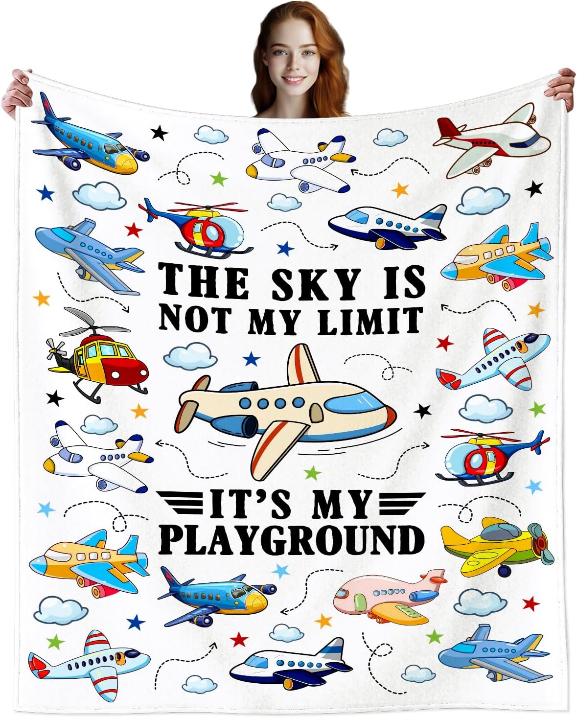 Cute Pilot Airplane Blanket Gifts for Boys Girls Kids Airman,Soft Lightweight Aircraft Flying Throw Blanket Birthday for Pilots Men Women Adults 50"X40"