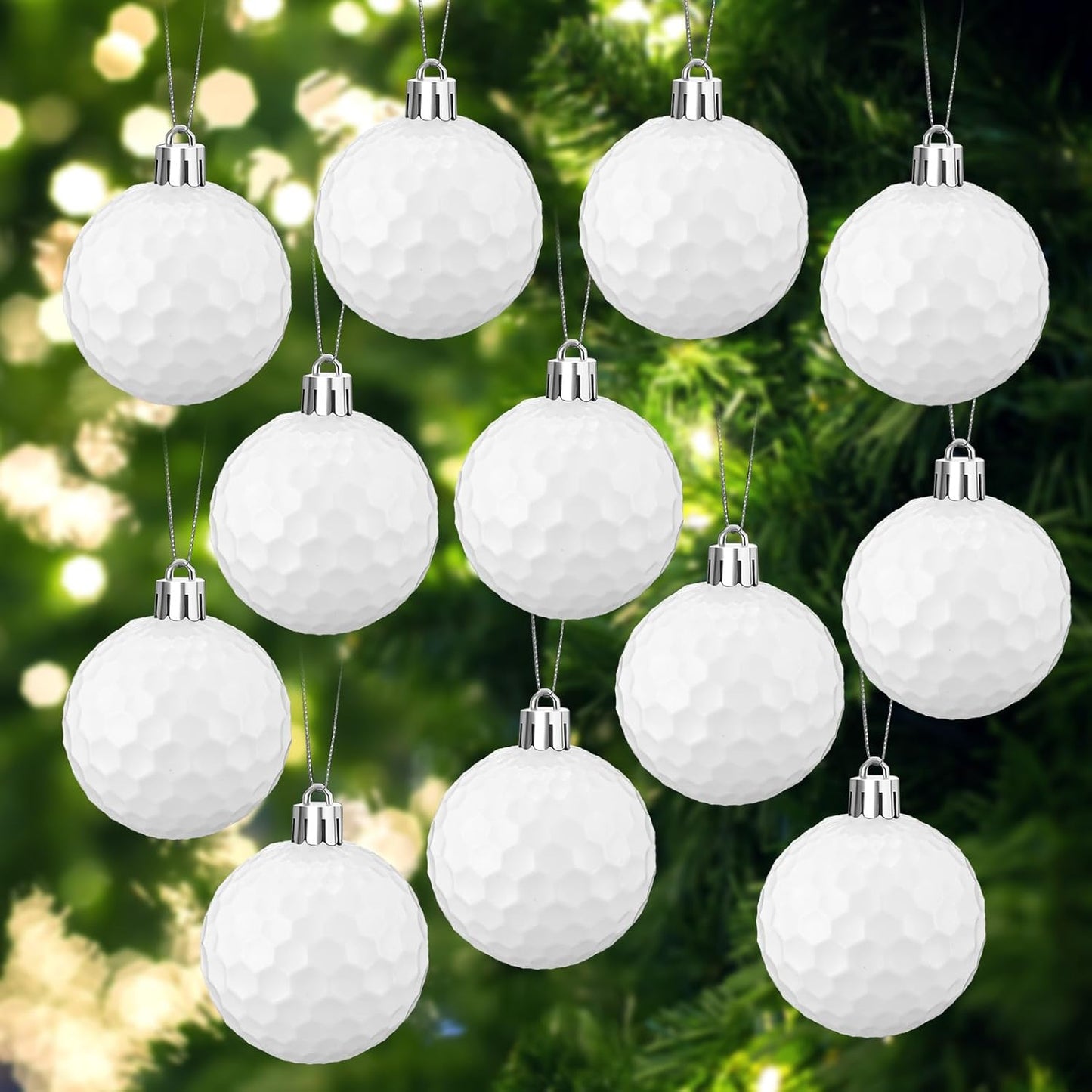 Leitee 12 Pcs Christmas Plastic Golf Ball 2.36 Inch Xmas Tree Ornaments with Hanging Loop Sports Theme Decorative Hanging Ornaments for Holiday Party Christmas Tree Home
