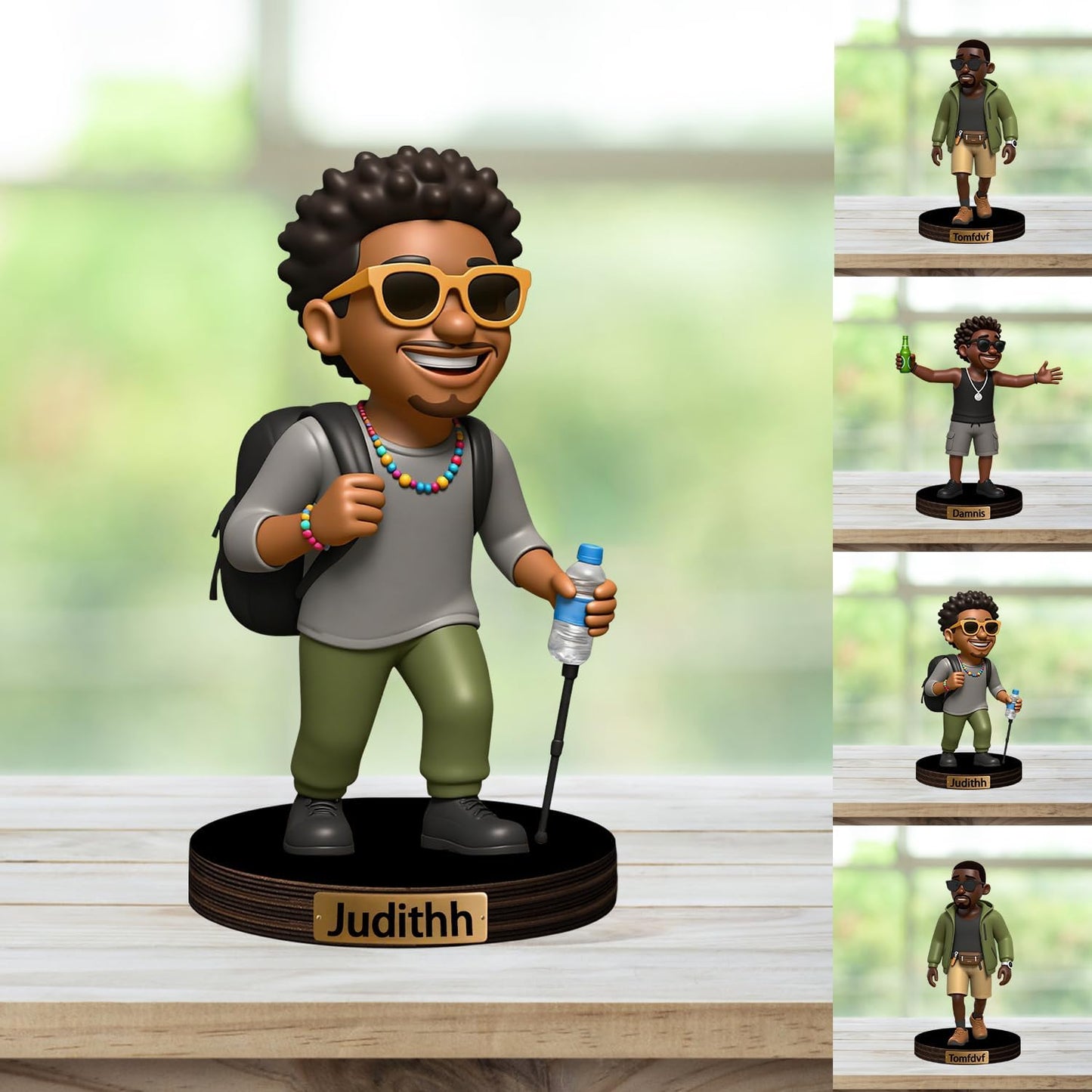 Personalized Cartoon Photo Sculpture Ornament Custom Name 2D Acrylic Photo Casual Cartoon Style Figurine Desk Decor Gift for Men Women Family Couple Birthday Xmas (Style 10)