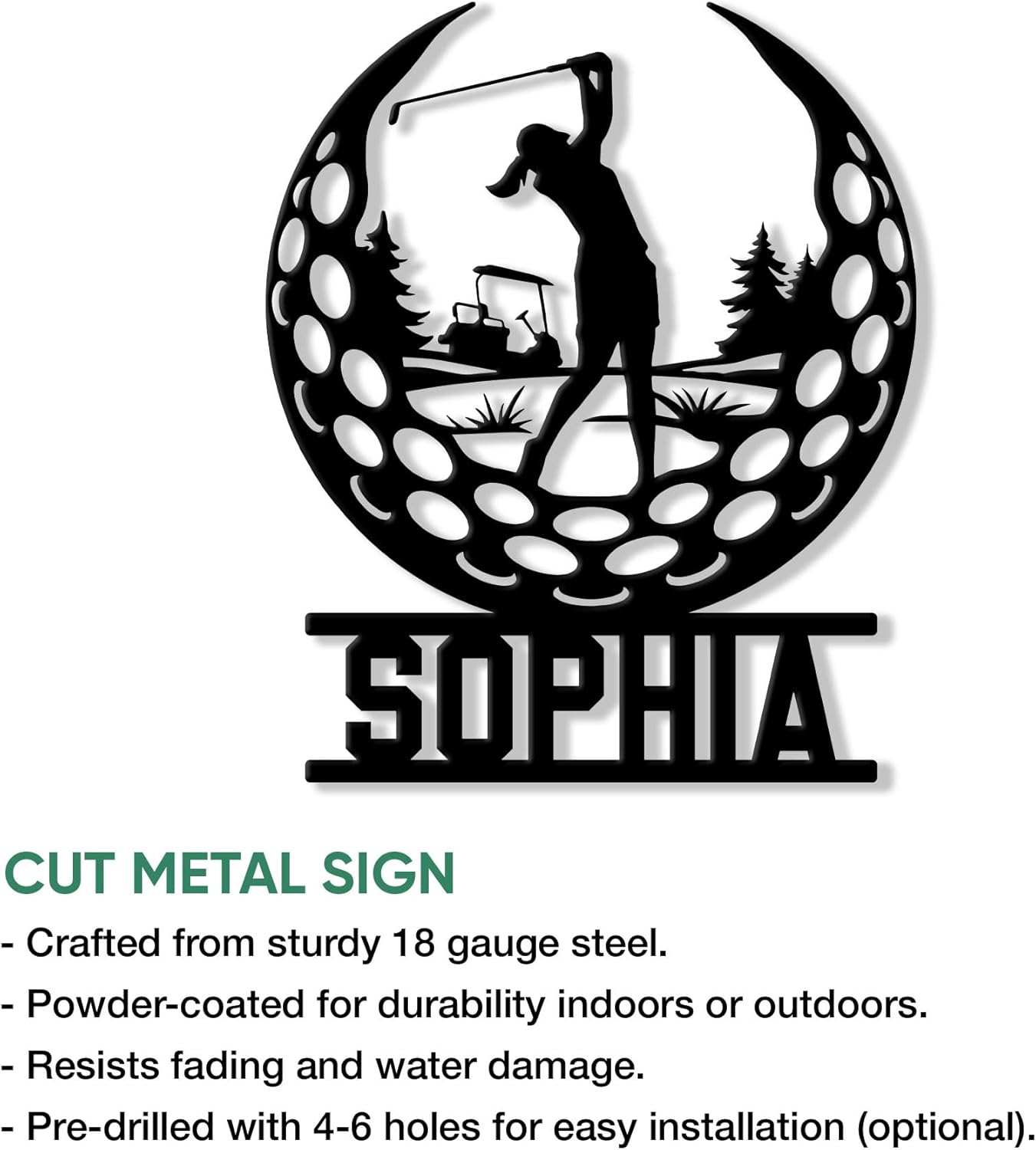 Personalized Female Golf Metal Sign – Custom Lady Golfer Name Wall, Fence, Yard, Porch, Patio, Home, or Office Decor – Gift for Mom, Wife, Girlfriend, Daughter, or Golf Lover on Birthday or Holiday