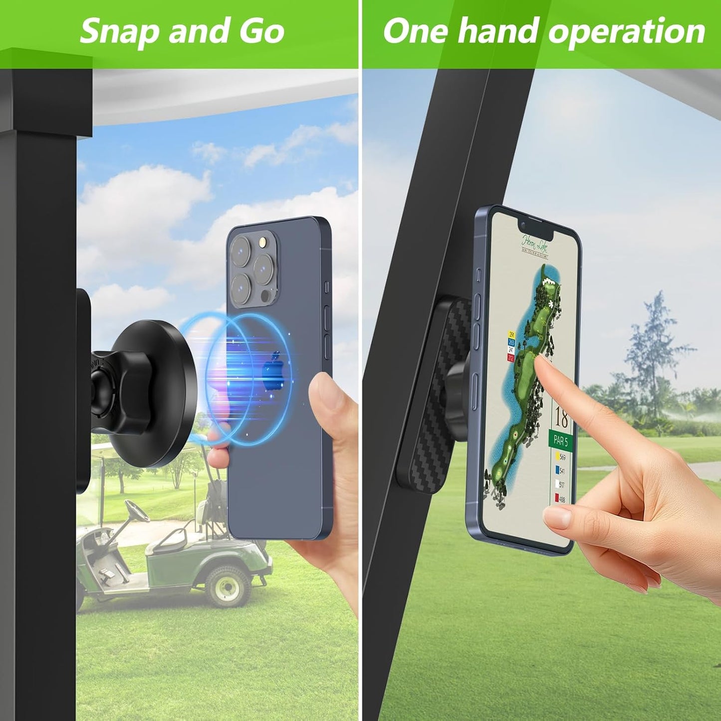 Magnetic Golf Cart Phone Holder Compatible with MagSafe iPhone and Android Fits EZGO, Club Car, Yamaha, Icon, Golf Cart Accessories Gifts for Men Women Golfers