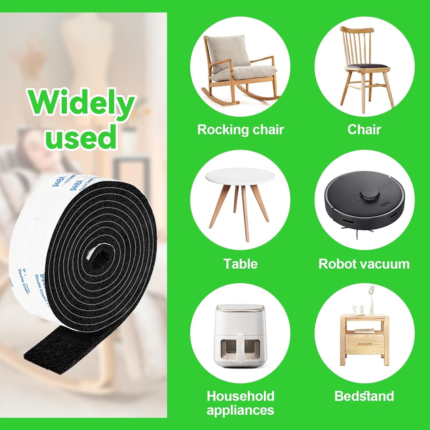 Felt Strips with Adhesive Backing, 2 Felt Rolls 1x 60 Inches Black, Felt Tape with Adhesive Backing, Furniture Felt Strips