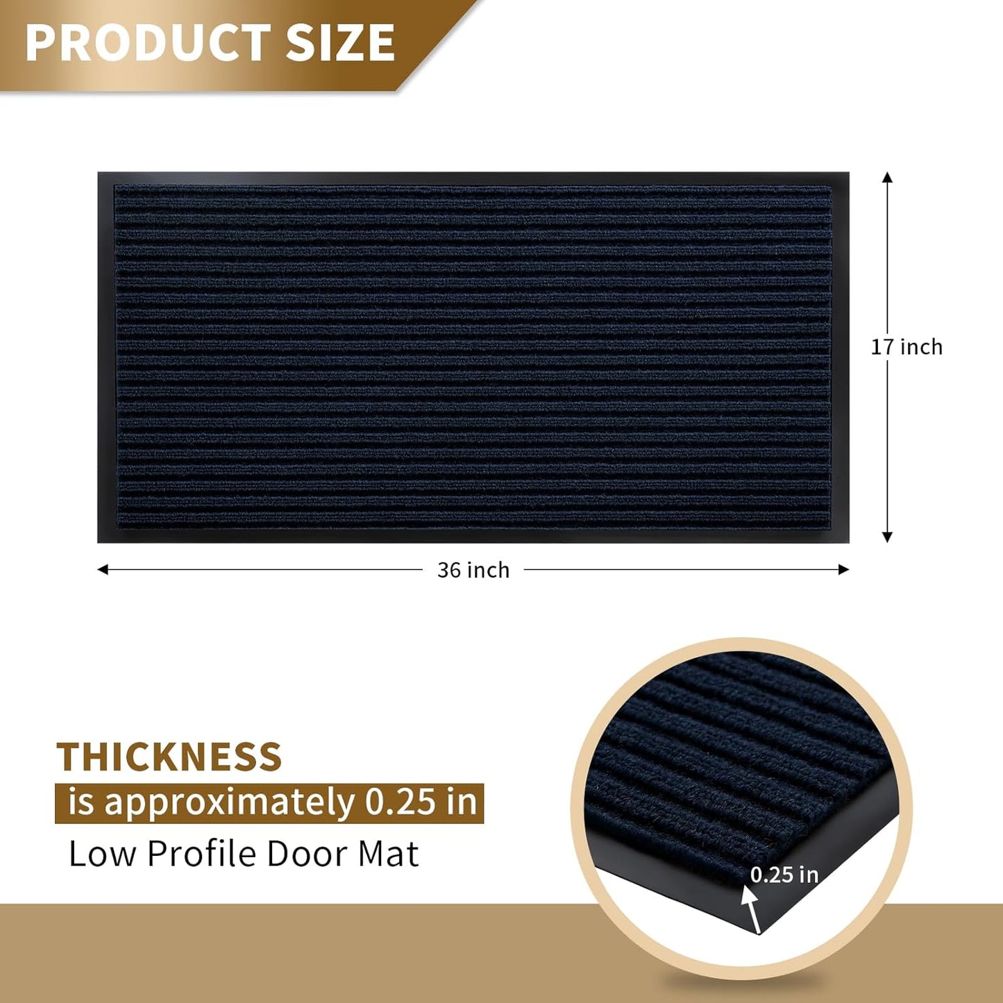 Yimobra Front Door Mat Outdoor Indoor Entrance, 100% Waterproof All-Season All Weather Doormat, Welcome Matt Outside Entry, Non Slip, Low Profile, Heavy Duty Patio Porch Floor Mats,36 x 17,Navy Blue