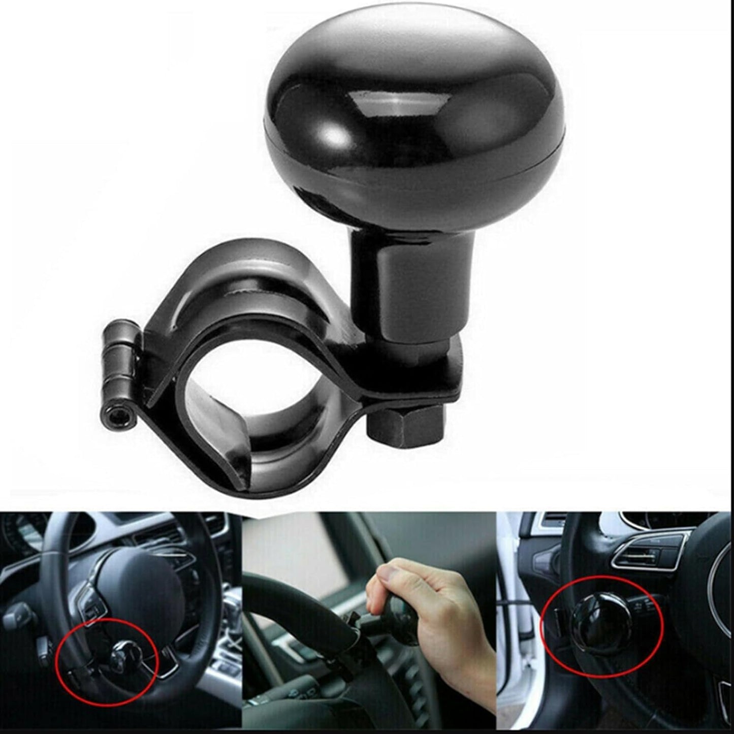 Riloer Steering Spinner Non-Slip Silver Chrome 360-Degree Knob