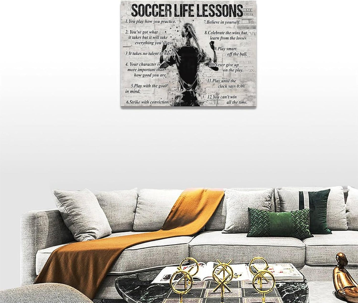 Soccer Sports Wall Art Soccer Life Lessons Wall Decor Soccer Sign Retro Poster Boy Men Motivational Decorations Canvas Print Painting Artwork for Bedroom Bathroom Living Room Gym 16"x12"
