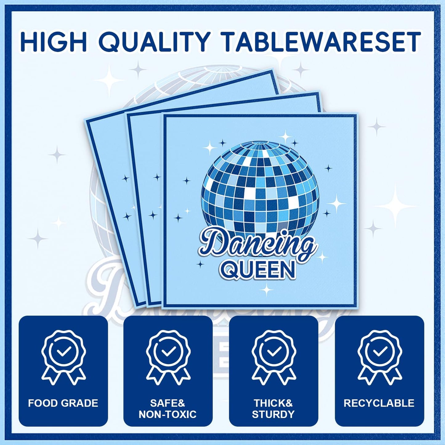 Dancing Queen Party Decorations 48Pcs Retro 70s Tableware Set Disco Plates and Napkins Forks Supplies Serves 16 Blue Disco Ball Birthday Bachelorette Party Decorations