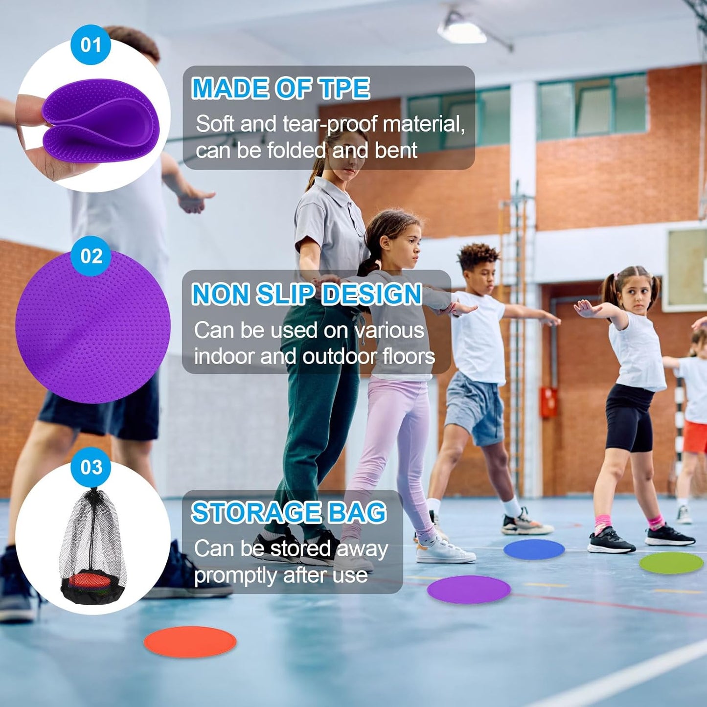 PATIKIL 9 Inch Poly Spot Markers, 12Pcs Non Slip Rubber Floor Dots with Storage Bag Flat Agility Cones for Sports Training Basketball Football