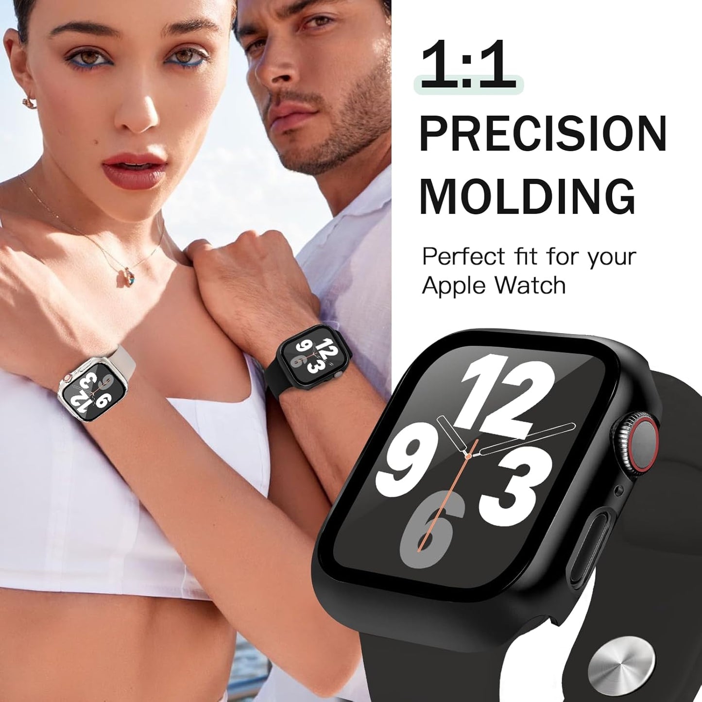 JR.DM 40mm 2 Pack Hard PC Case with HD Tempered Glass Screen Protector for Apple Watch Series 6/5/4/SE/SE2/SE3, Guard Bumper Full Coverage Protective Anti-Scratch Face Cover for iWatch, Black+Clear