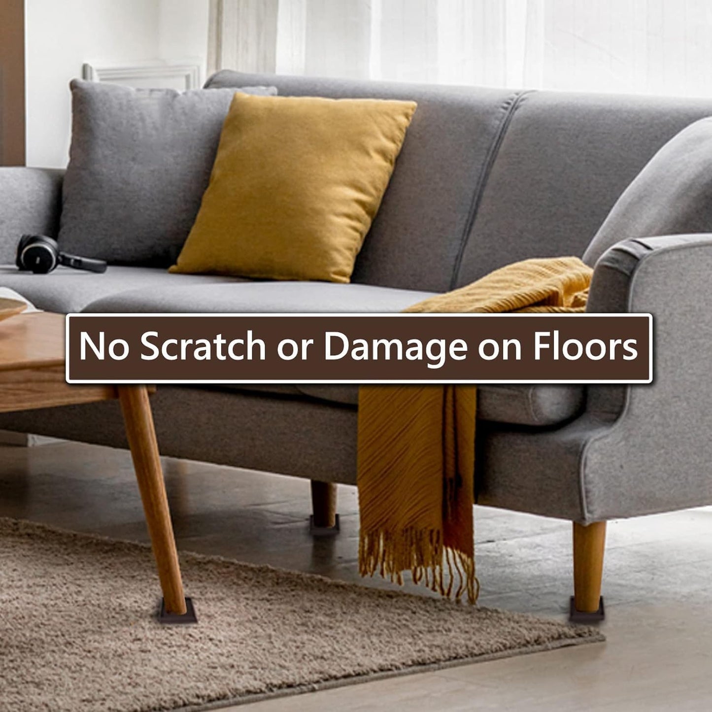 4x4 Square Rubber Furniture Caster Cups, Anti-Sliding Furniture Pads Bed Stopper Floor Protectors with Grip - Protect Any Flooring