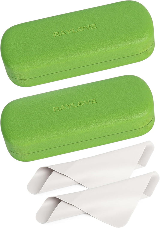 RayLove Glasses Case Hard Shell Eyeglass Case with Cleaning Cloth, PU Leather Protective Eye Glass Cases Fits Most Sunglasses