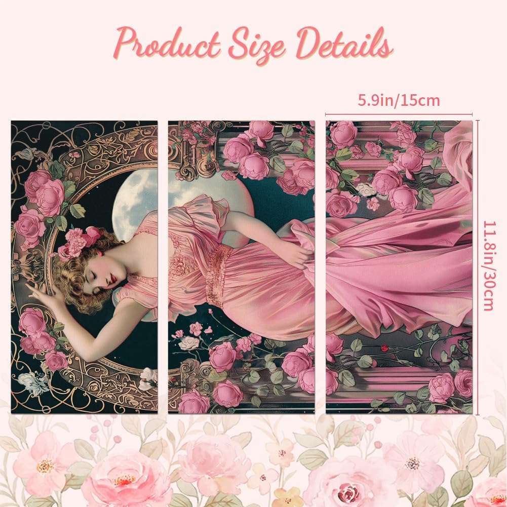 Peacoblue Rub on Transfer Decals for Furniture Crafts 6"x12", 3Pcs Victorian Lady with Flower Waterproof UV DTF Transfer Decals Sticker for Dresser Lingerie Chests Drawer Glass Porcelain Wood
