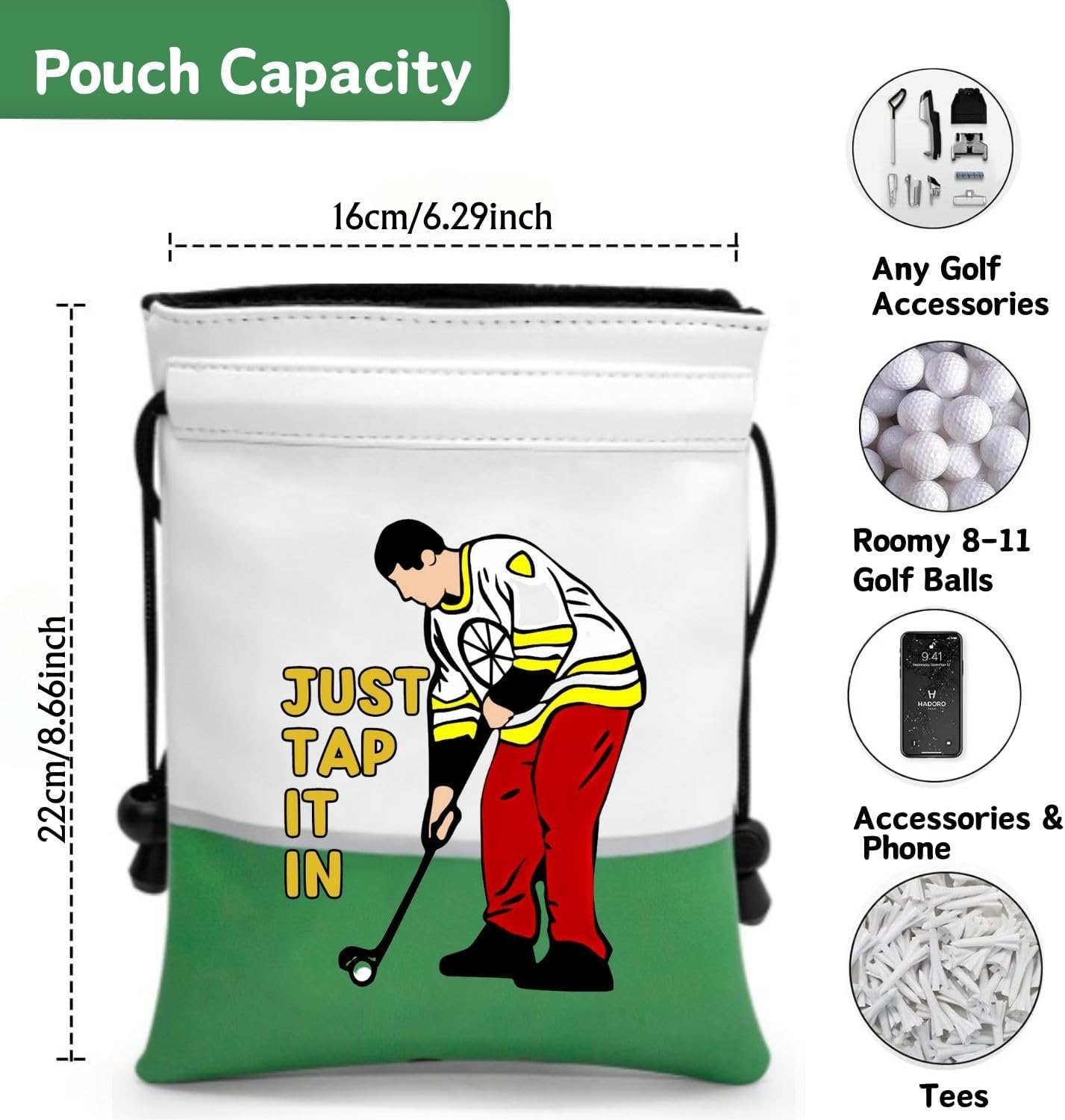 Artpreti Funny Golf Valuables Pouch,Golf Pouch Bag with Drawstrings Golf Tee Bag Pouch Leather Golf Tee Ball Bag for Men Women - Just Tap It in