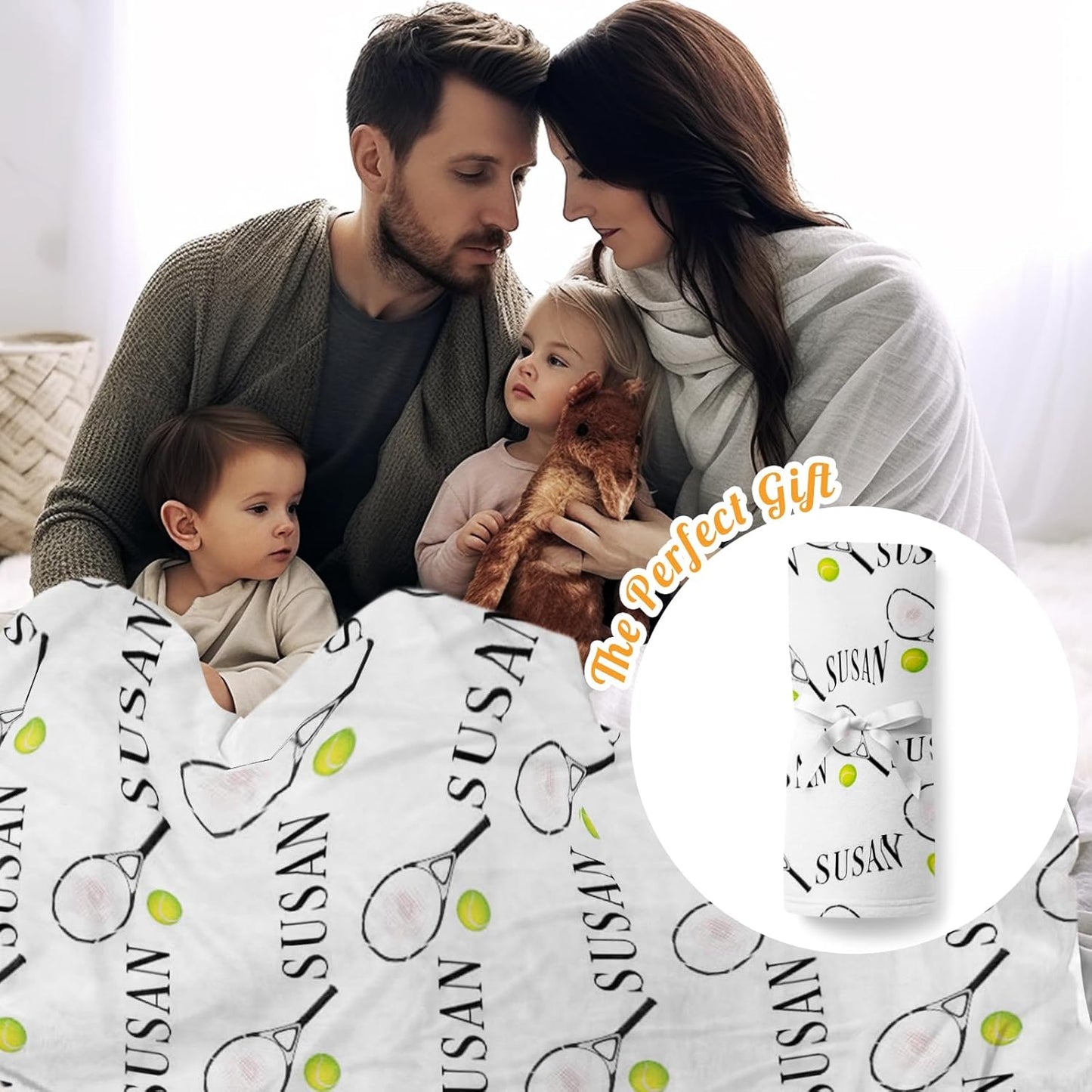 Custom Name Tennis Blanket - Personalized Names Soft Plush Flannel Throw Blankets for Baby Kids Teen Boys Girls Holidays Birthdays Gifts Color19