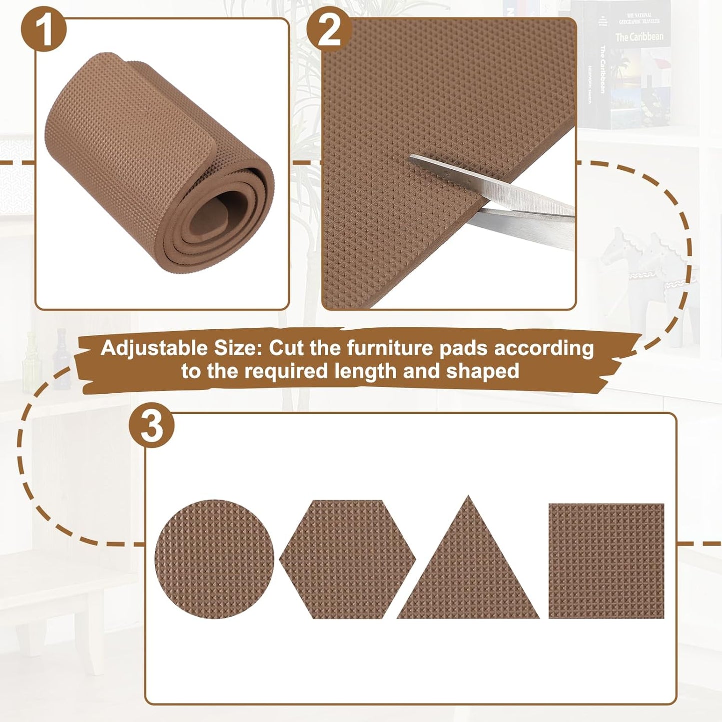 PATIKIL Rectangle Corner Anti-Slip Furniture Rail Pads 27x4x3, 8 Pcs Non-Skid Rubber Furniture Pads for Hardwood Floors Protector Grippers Pads Recliners Sofa Couches, Brown