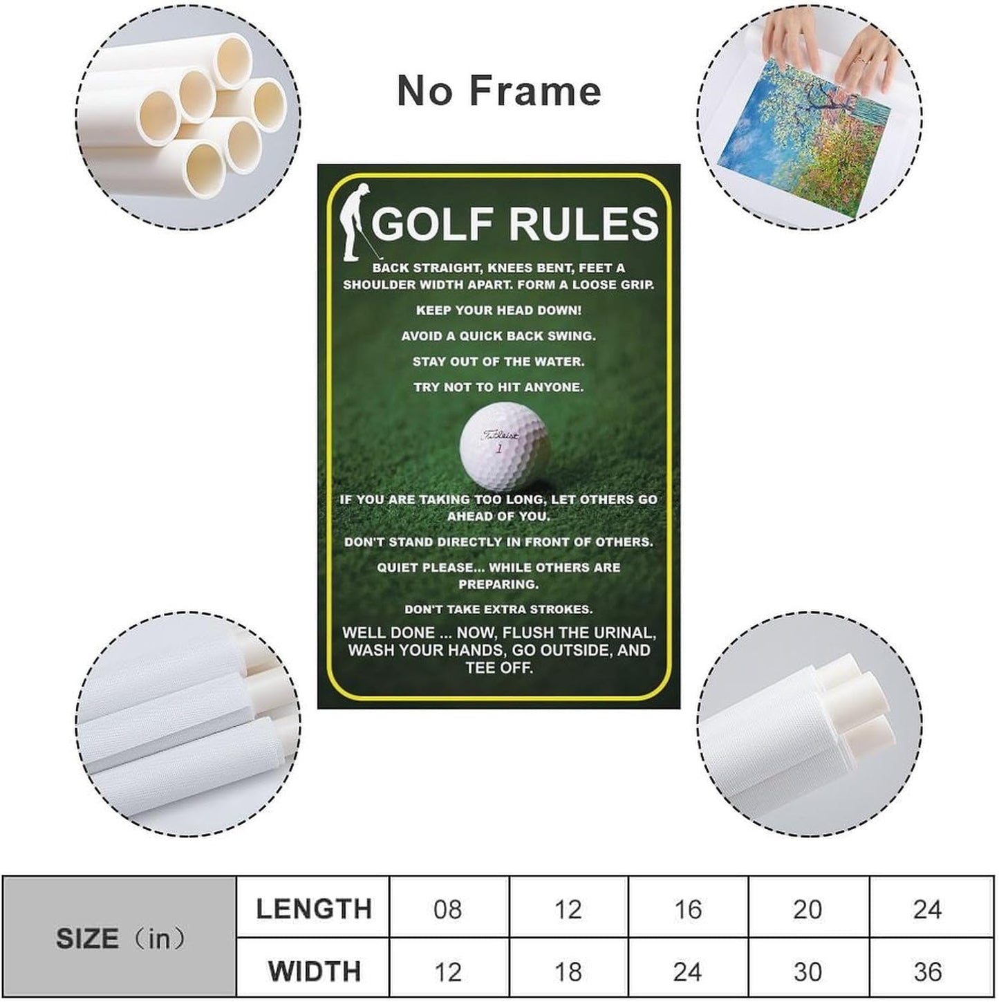Funny Golf Rules Sign, Unique Man Cave Wall Art, Humorous Golfer Gift, Canvas Painting Posters And Wall Art Pictures Are Used For Room Aesthetics And Decoration 16x24inch(40x60cm)