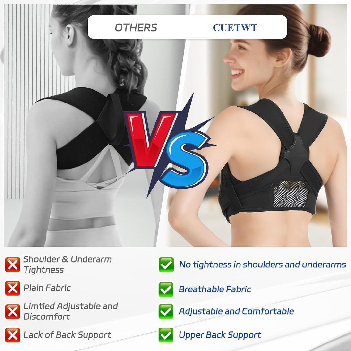 Posture Corrector for Women and Men, Adjustable Back Brace Posture Corrector with Shoulder Brace & Back Straightener, Upper Back Support for Clavicle, Neck, Shoulder Pain Relief (Black, Large)