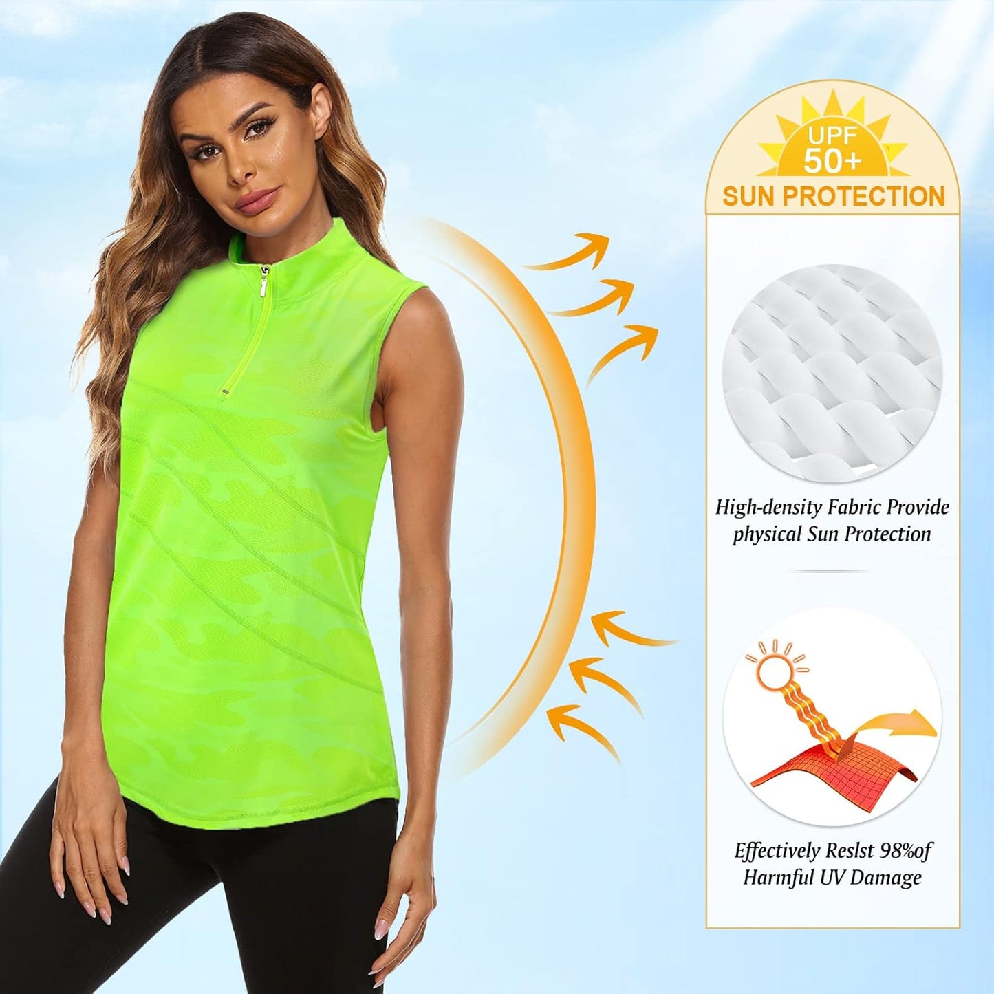 Koscacy Women's Sleeveless Golf Tennis Polo Shirts Zip Up Dry Fit Workout Tank Tops Athletic Shirt