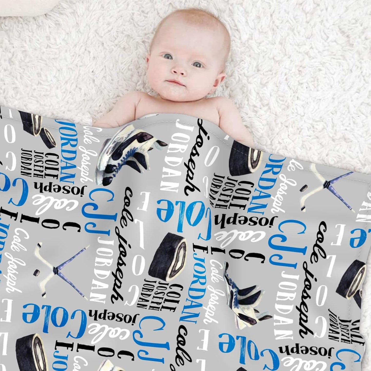 Custom Name Hockey Blanket - Personalized Names Soft Plush Flannel Throw Blankets for Baby Kids Teen Boys Girls Holidays Birthdays Gifts Color09