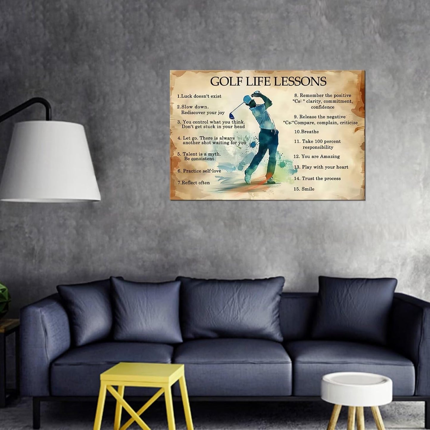 Vintage Golf Wall Art Framed Life Lessons Inspirational Quote Poster Golf Pictures Motivational Painting Artwork for Living Room Office Club Home Decorations Ready to Hang (24 x 36 inch)