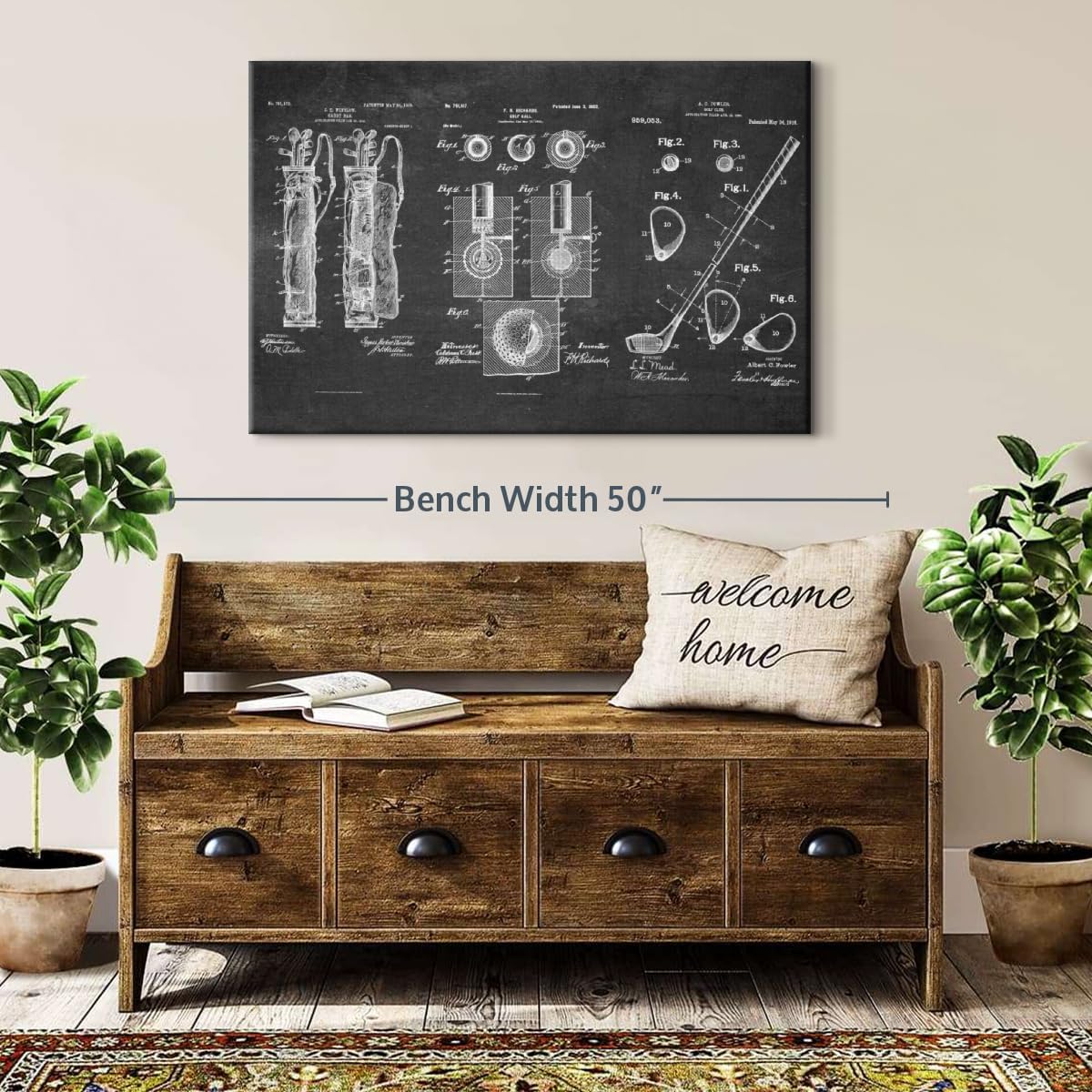 ElephantStock Golf Patents Canvas - 1 Panel Sports Patent Wall Art Decor - Sports Decorations for Boys Room - Wall Art and Office Decor - 39" X 26"