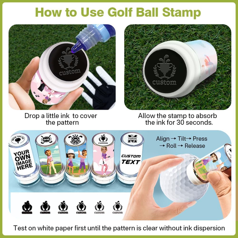Custom Golf Ball Stamps with Personalized Name Graphics, Reusable Golf Ball Waterproof Marking Tool