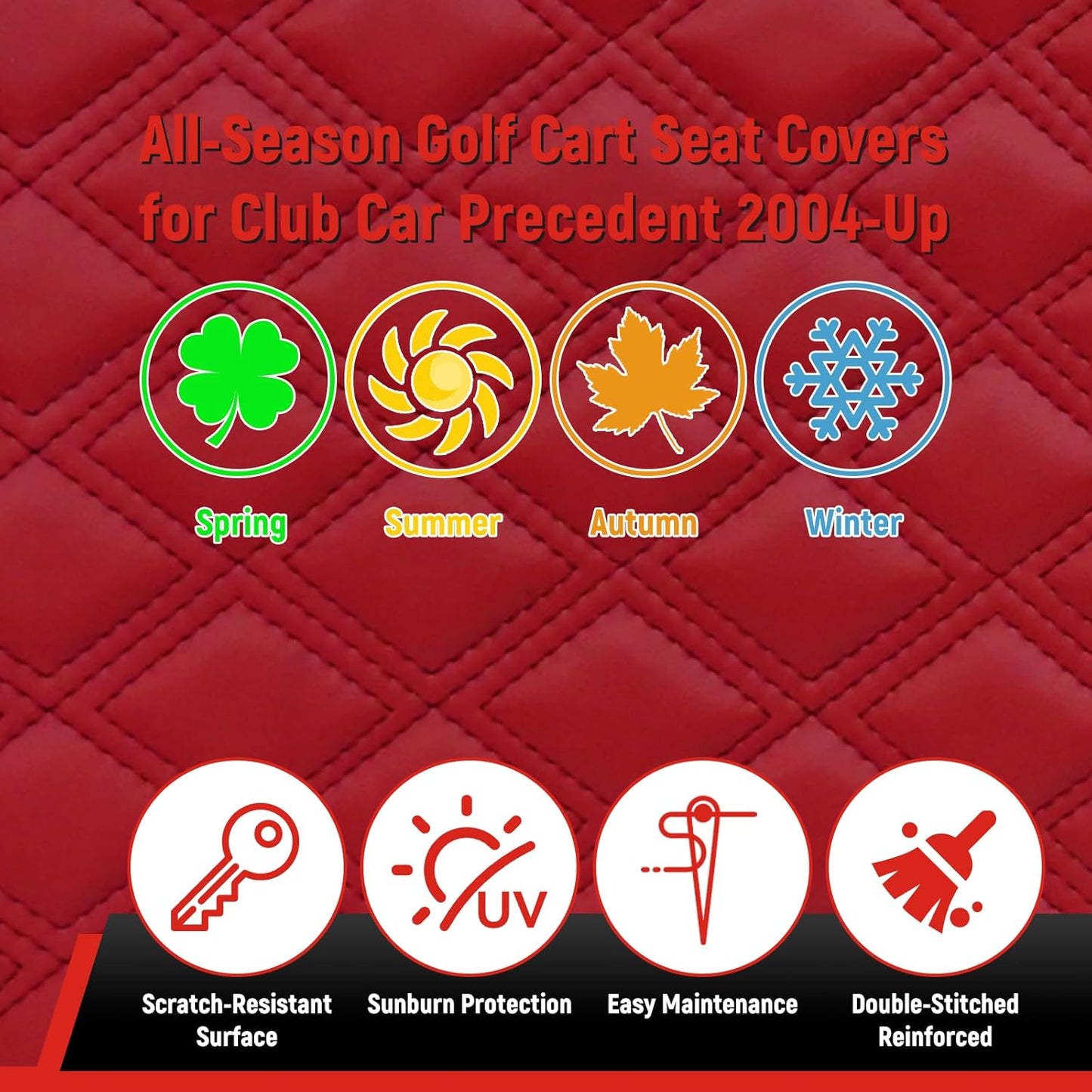 Golf Cart Seat Covers for EZGO RXV 2008 Up Front OEM Universal Seat Cushion, Marine Grade Vinyl Leather EZGO RXV Seat Covers/Easy to Install-Deep Red (2PCS)
