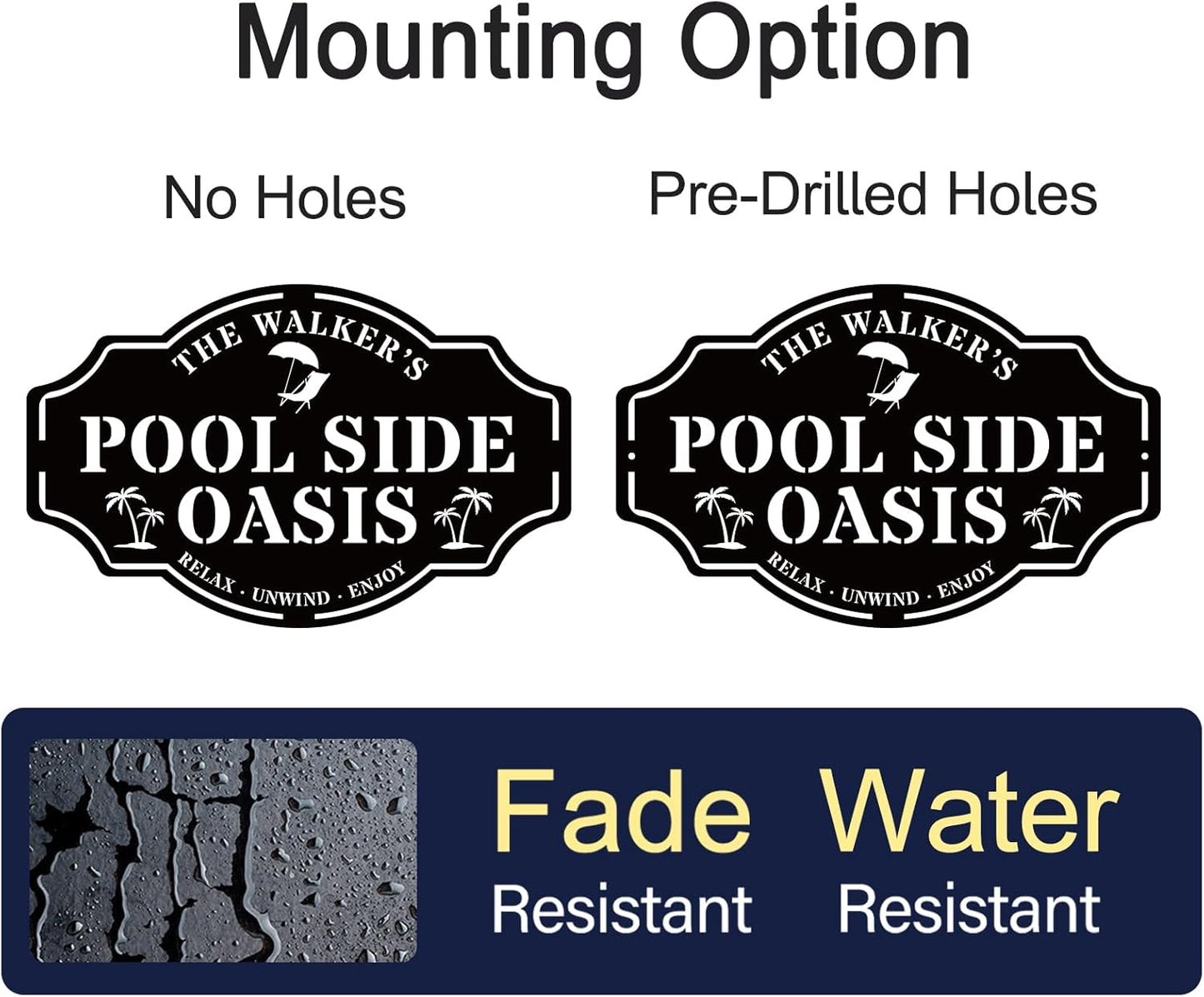 Personalized Swimming Pool Metal Sign, Custom Family Poolside Oasis Sign, Custom Pool Sign, Patio Decor, Backyard Decor