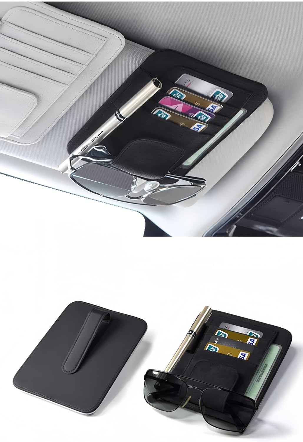 Auto Car Sun Visor Organizer, Multifunctional Auto Interior Accessories Storage Pocket Sun Visor Pouch for Card License Registration Document Pen Key Interior Accessories Pocket Organizer (Pink)