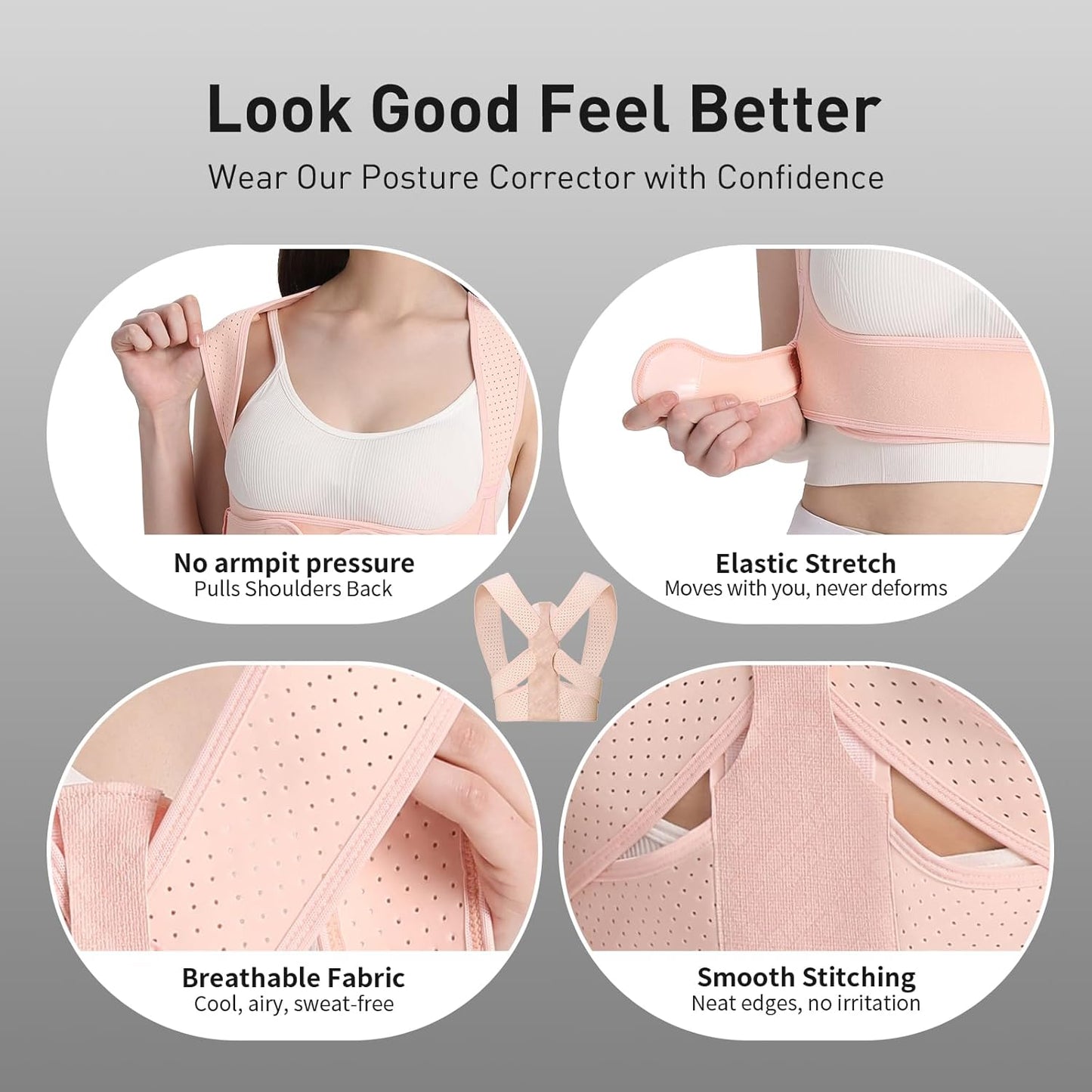 WNIEYO Back Brace Posture Corrector for Women Shoulder Straightener for Upper and Lower Back Pain Improving Postura Support Belt for Scoliosis (Pink,Small/Medium)